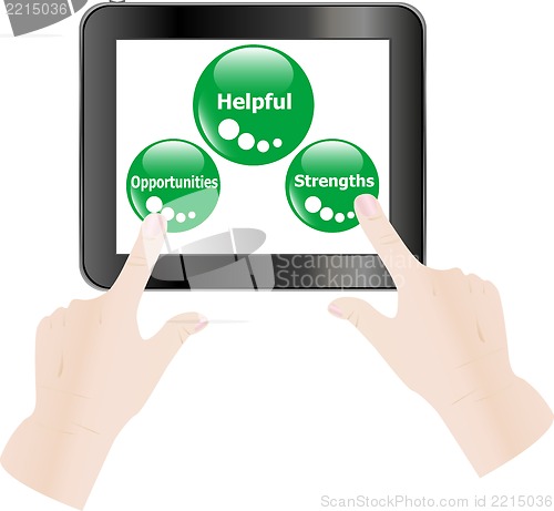Image of digital tablet in hands over white background