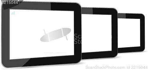 Image of Set of digital tablets with blank screen isolated on white
