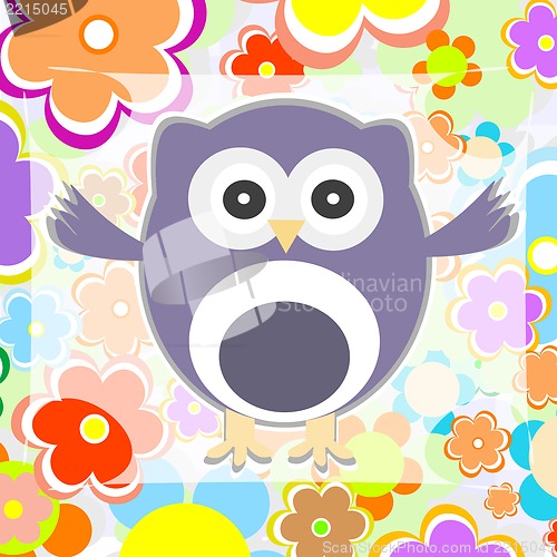 Image of cute summer background owl with flower