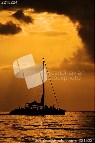 Image of boat sunset yellow and relax