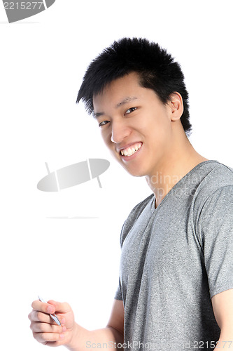 Image of Smiling Asian Man Holding a Pen