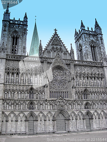 Image of The facade of the Nidaros Cathedral in Trondheim in Norway 