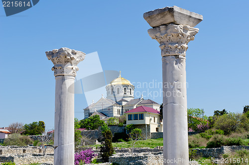 Image of Marble columns of Ancient Greek basilica in Chersonesus