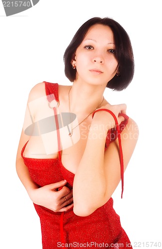 Image of Beautiful woman in red dress