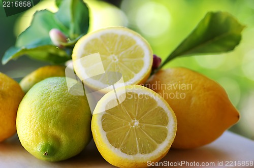 Image of Ripe lemons on table