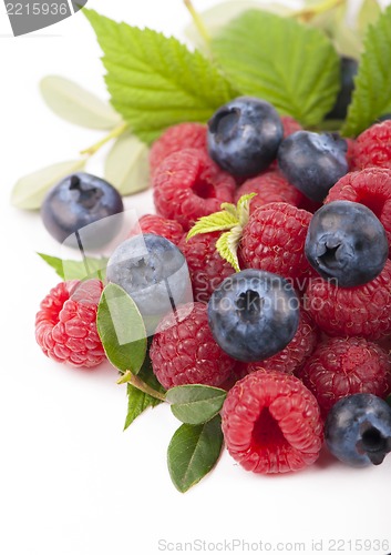 Image of Many blueberries & raspberries.