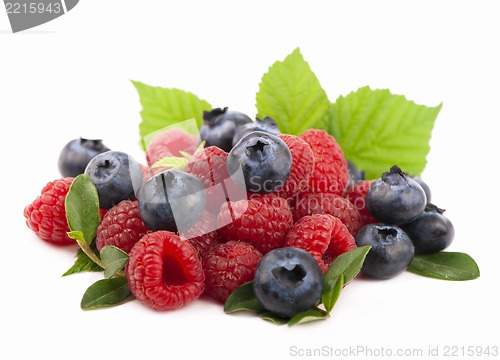 Image of Many blueberries & raspberries.