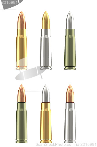 Image of Set of different rifle ammunition cartridges