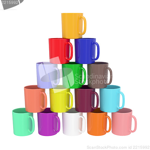 Image of Pyramid composed of colorful ceramic cups