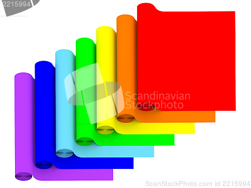 Image of Rolls of rainbow color materials isolated on white