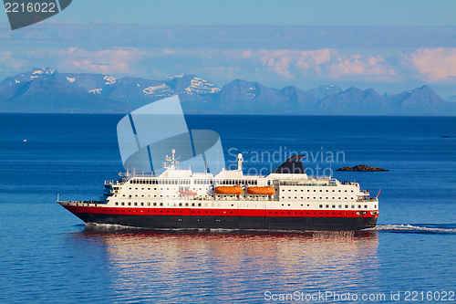 Image of Cruise ship by Norwegian coast