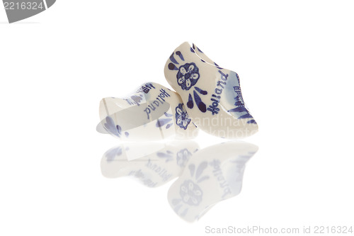 Image of Dutch ceramic Delft Blue wooden shoes