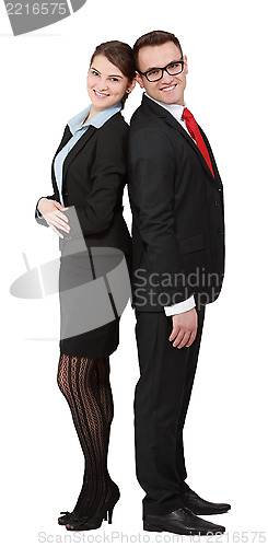 Image of Young Business Couple- Back on Back