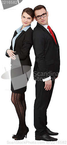 Image of Young Business Couple- Back on Back