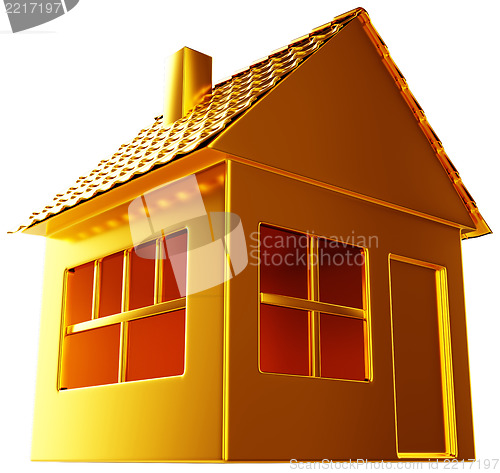 Image of Costly realty: golden house shape isolated
