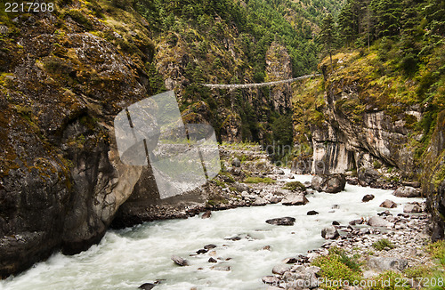 Image of Pendant bridge on the way from Lukla to Namche Bazar in Himalaya