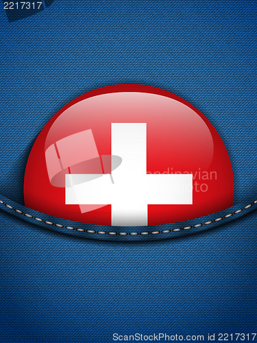 Image of Switzerland Flag Button in Jeans Pocket