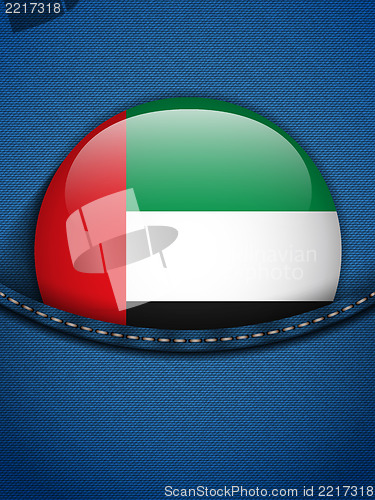 Image of United Arab Emirates Flag Button in Jeans Pocket