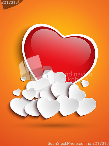 Image of Mother Day Heart Clouds on Orange Background