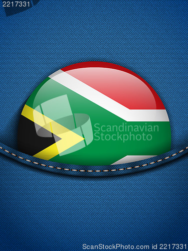 Image of South Africa Flag Button in Jeans Pocket