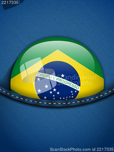 Image of Brazil Flag Button in Jeans Pocket
