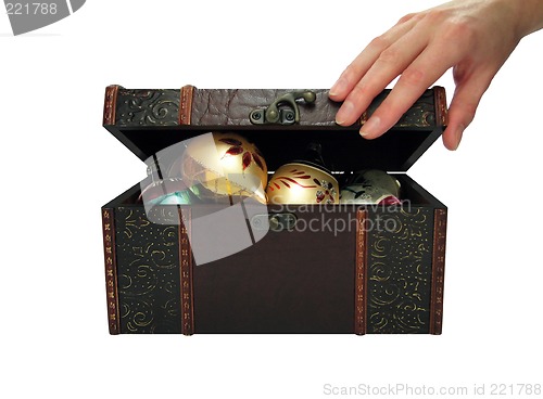 Image of Christmas balls in a treasure chest (+clipping path)