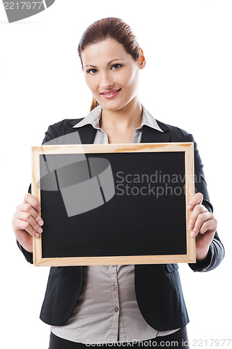 Image of Business woman holding a chalk board