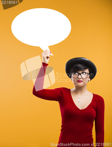 Image of Girl holding a thought ballon