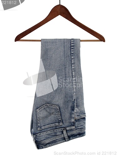 Image of Jeans on a wooden hanger