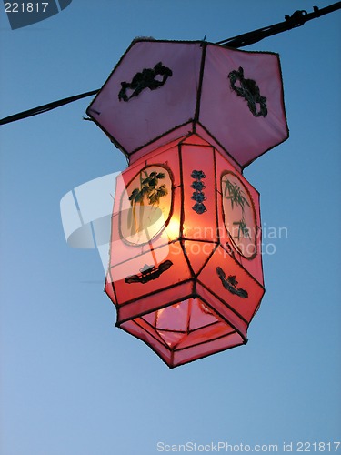 Image of Cozy light of a pink Chinese lantern