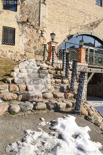 Image of cobbly staircase railings retro manor snow remain 