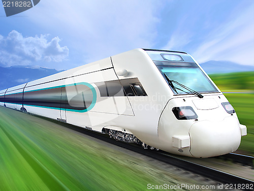 Image of super streamlined train on rail