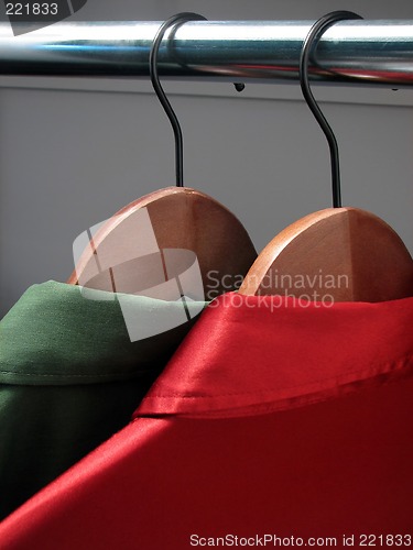 Image of Shirts on hangers: Christmas colors