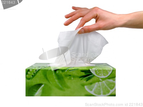 Image of Female hand taking a tissue from a box