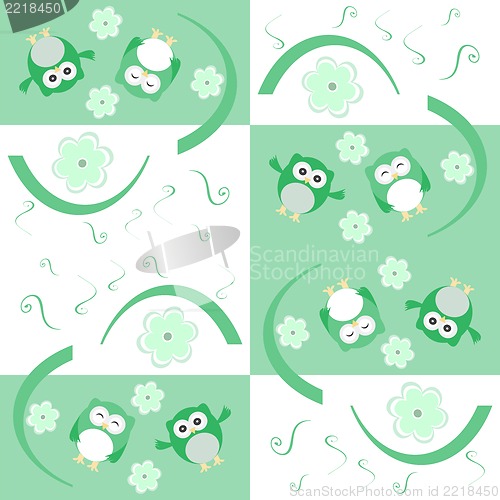 Image of Cute seamless flower owl background pattern