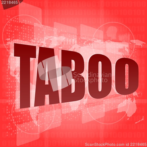 Image of security concept: words taboo is a marketing on digital screen