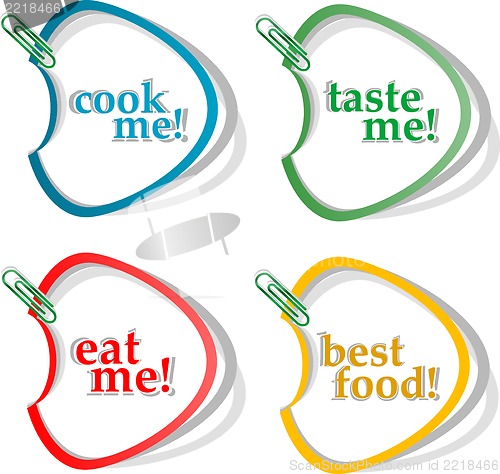 Image of Eat me, taste me, cook me and best food stickers set