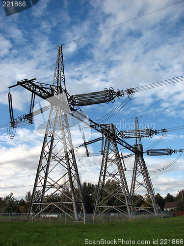 Image of High voltage electricity pylons near the houses