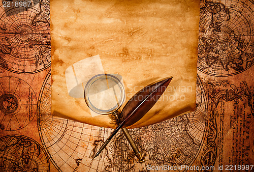 Image of Blank old paper against the background of an ancient map