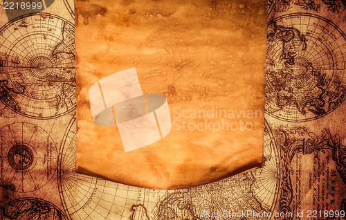 Image of Blank old paper against the background of an ancient map