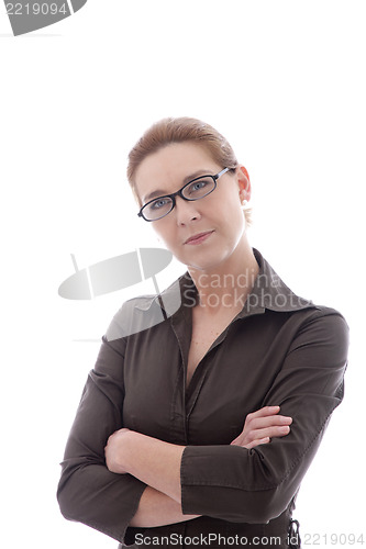 Image of Woman wearing glasses with intent look