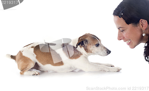 Image of jack russel terrier and woman