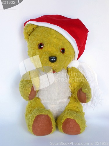 Image of Vintage Teddy Bear in a Christmas hat