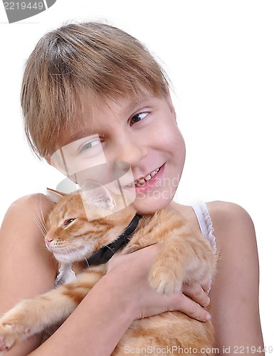 Image of little girl hugging with her kitten