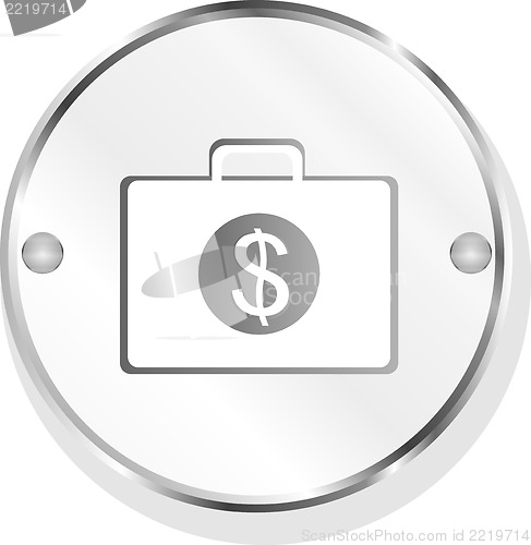 Image of dollar case icon silver metallic button, isolated on white background