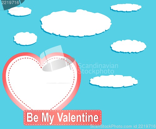 Image of Valentine heart balloons and clouds against blue sky