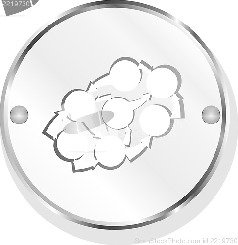 Image of Realistic Brushed Metal Button with abstract cloud and arrows. Isolated
