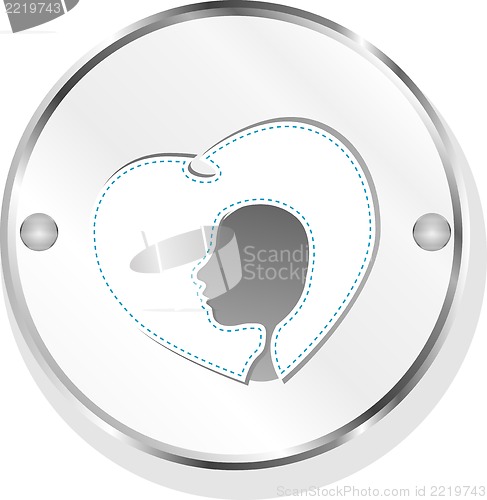 Image of heart and people head metallic icon design