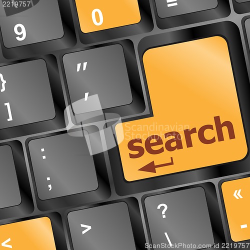 Image of Computer Keyboard with search text on the Enter key