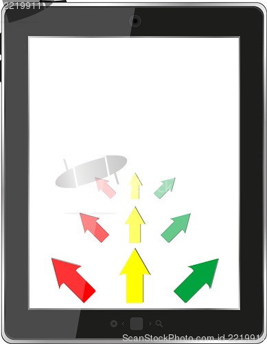 Image of a tablet pc and business diagram as a concept of process of business development